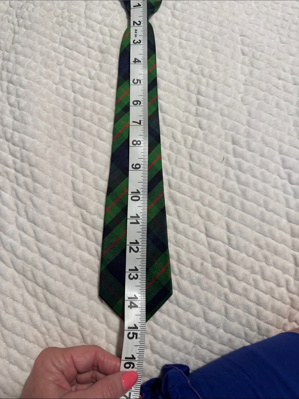 Hartstrings Green and Navy Plaid Kids Silk zip Tie with Red Accents